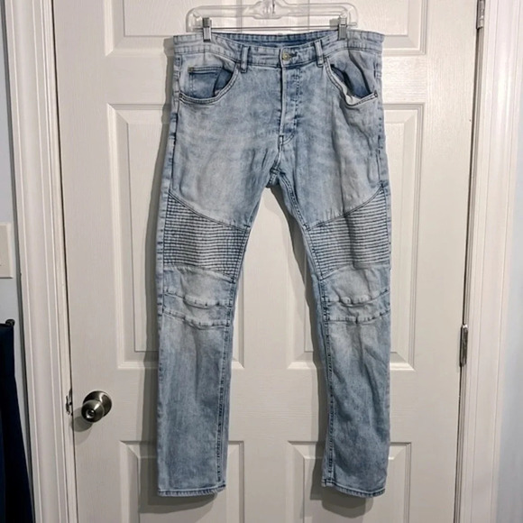 Divided by H&M Mid Rise Moto Skinny Jeans Men’s Size 36 Light Blue Denim - Picture 1 of 6